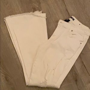 White wide leg flared jeans